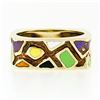 Image 6 : Vintage Martine 14k Gold Multicolored Enamel Mosaic Squared Eternity Band Ring