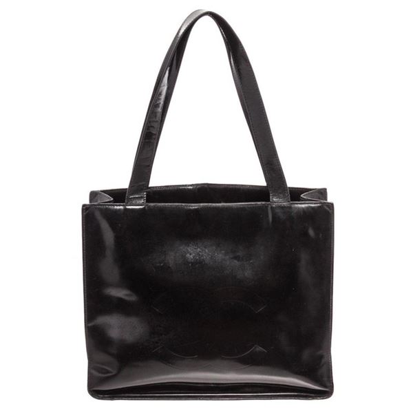 Chanel Black Patent Leather Vintage CC Tote Bag