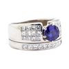 Image 1 : 2.64 ctw Sapphire And Diamond Ring And Attached Band - 18KT White Gold