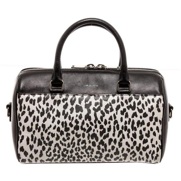 Saint Laurent YSL Black White Leather Classic Baby Duffle Bag