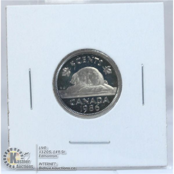 1986 PROOF CANADA 5 CENT COIN