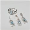 Image 1 : BZ390-113 SILVER BLUE TOPAZ RING EARRING AND PENDA