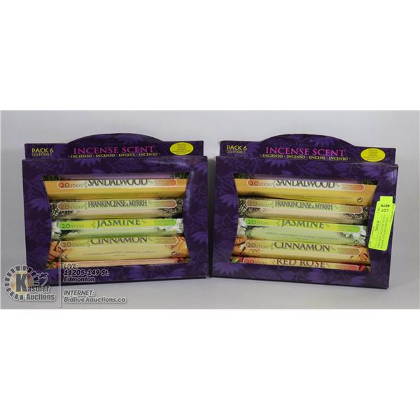 TWO NEW PACKS OF INCENSE STICKS -6 PACKS PER BOX,