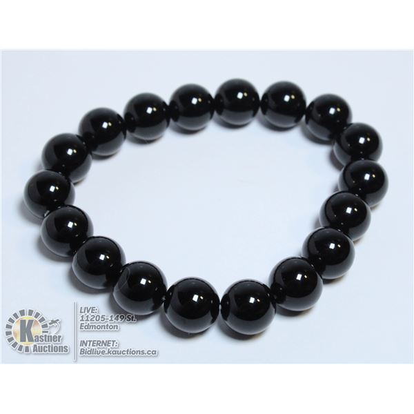 #216- NATURAL BLACK OBSIDANT BEAD BRACELETE 10 MM