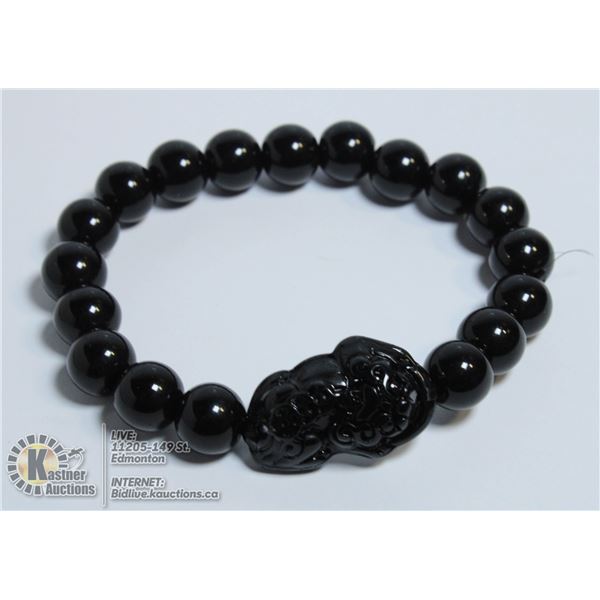 #220- NATURAL BLACK OBSIDANT BEAD BRACELETE 8 MM
