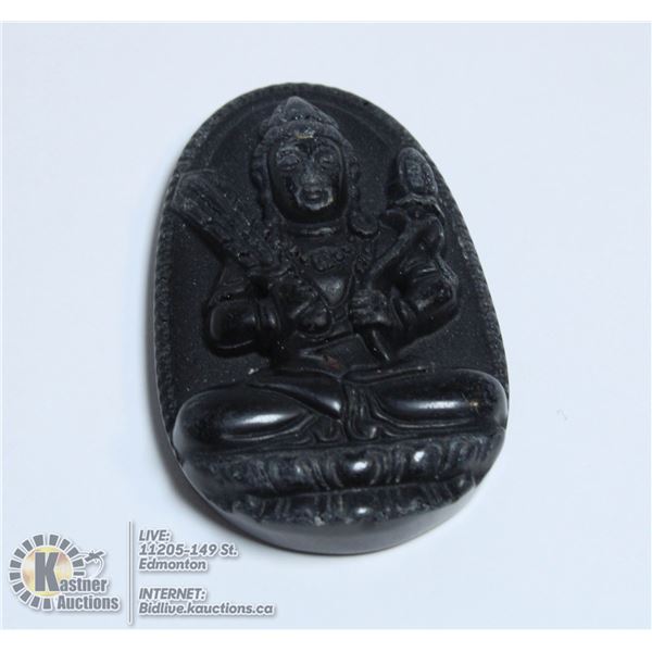 #208- NATURAL BLACK OBSIDANT BUDDHIST PENDANT