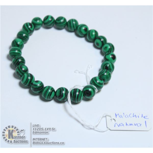 #227- NATURAL MALACHITE BEAD BRACELET 8MM