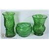 Image 1 : LOT OF 3 VINTAGE GREEN GLASSWARE VASES