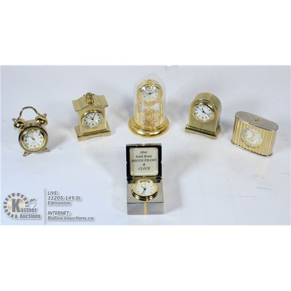 BOX OF MINI BRASS CLOCKS