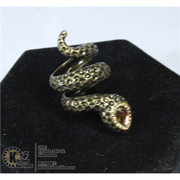 LARGE SNAKE RING WITH AMBER STONE