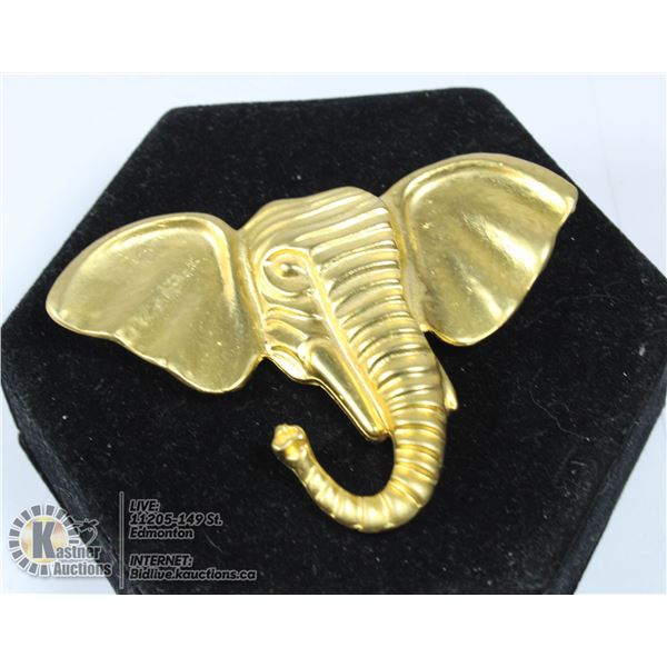LARGE NEW GOLDTONE ELEPHANT BROOCH