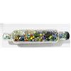 Image 1 : VINTAGE GLASS ROLLING PIN FULL OF ASSORTED MARBLES