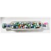 Image 1 : VINTAGE GLASS ROLLING PIN FULL OF ASSORTED MARBLES
