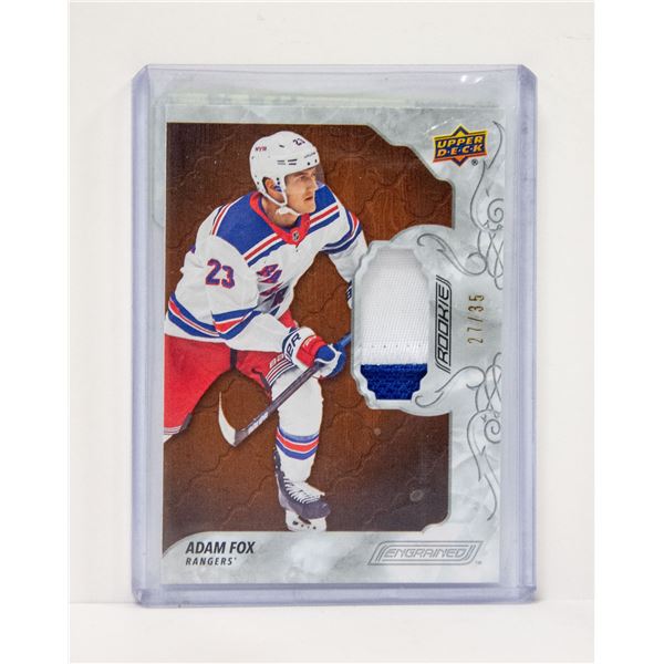 2019-20 UD ENGRAINED ADAM FOX ROOKIE PATCH