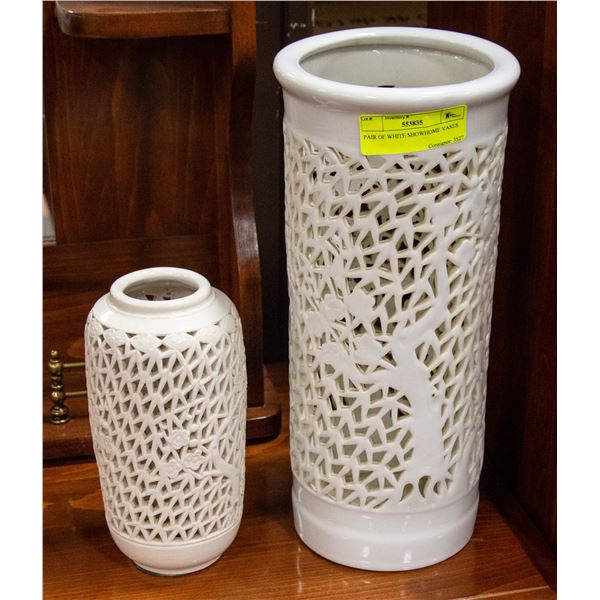PAIR OF WHITE SHOWHOME VASES APPROX 8" & 14" TALL