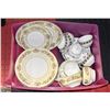 PINK TRAY OF ASSORTED VINTAGE CHINA