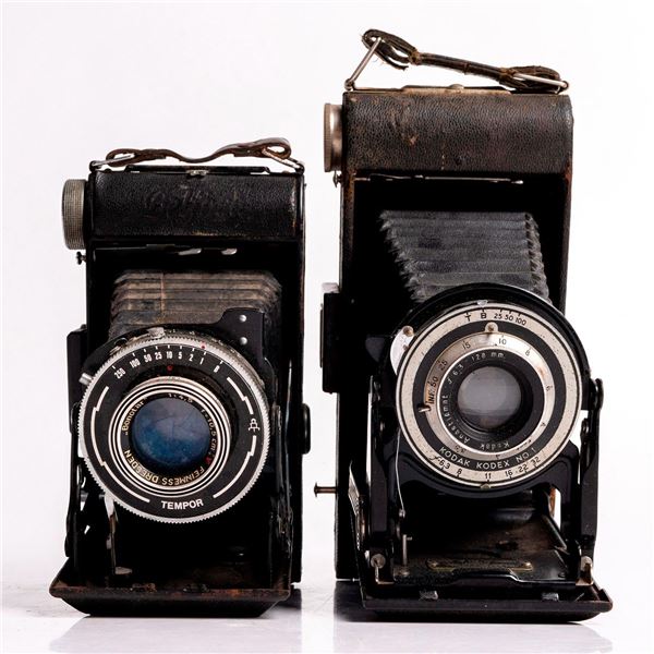 TWO VINTAGE FOLDING CAMERAS INCLUDING KODAK