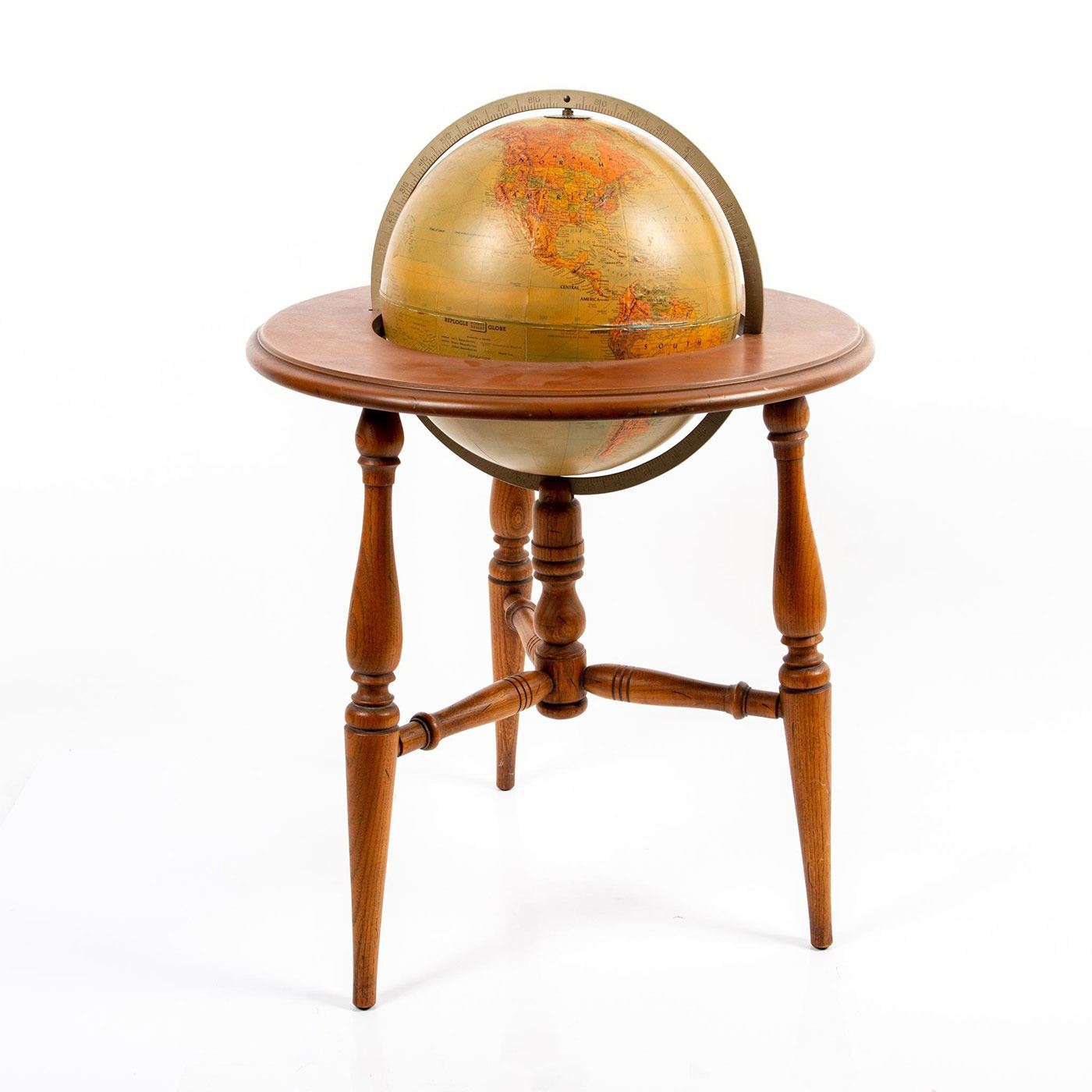 Vintage Replogle Stereo Relief World Globe In Wood Stand