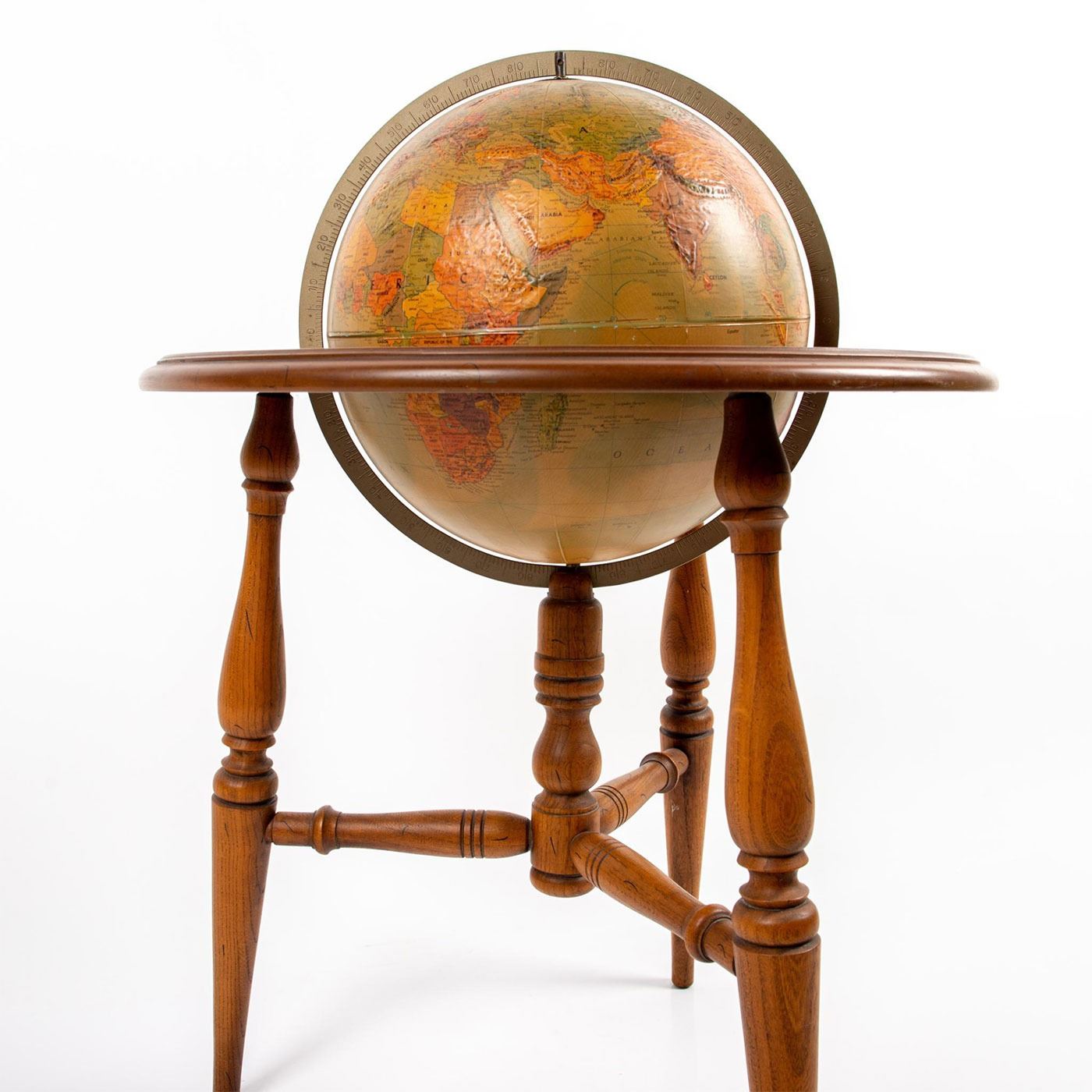 Vintage Replogle Stereo Relief World Globe In Wood Stand