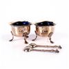 Image 14 : Hallmarked Silver Open Salt Cellars with Cobalt Glass Liner