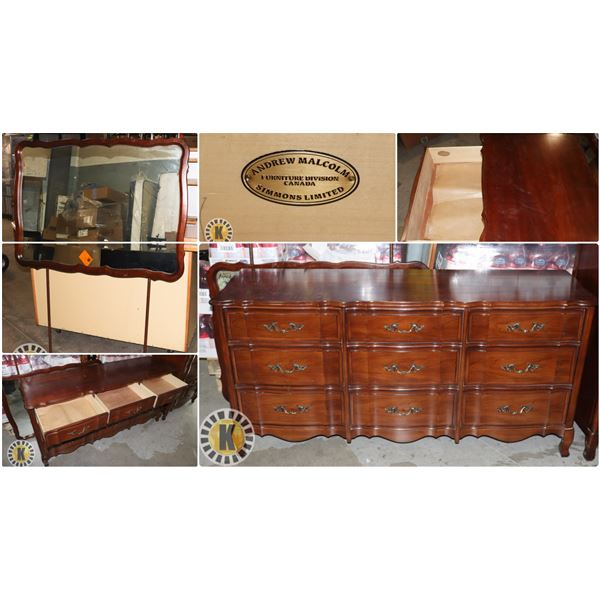 ESTATE WOOD 9 DRAWER DRESSER WITH MIRROR