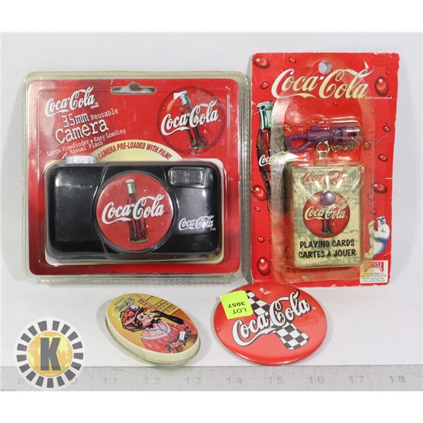 BUNDLE OF COCA COLA COLLECTIBLES INCLUDING CAMERA,