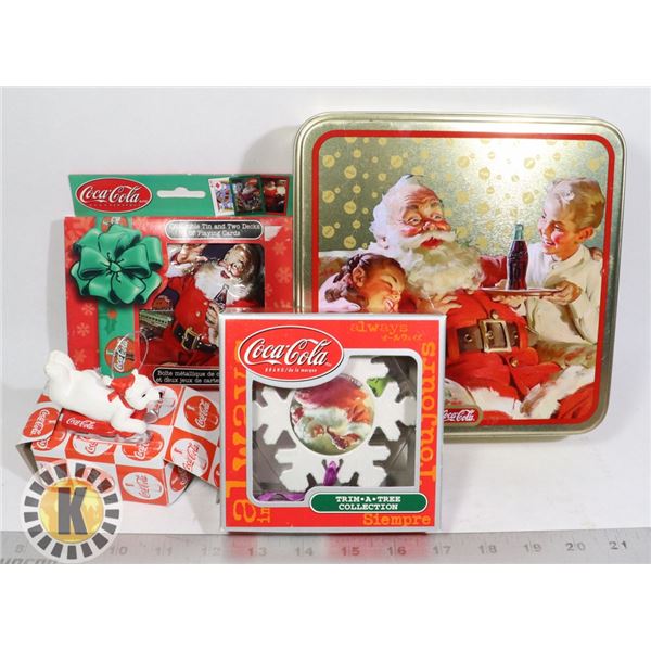 TIN OF COCA COLA COLLECTIBLES INCLUDING PLAYING