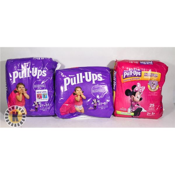 3 BAGS OF ASSORTED DIAPERS, ALL SIZE 2T-3T