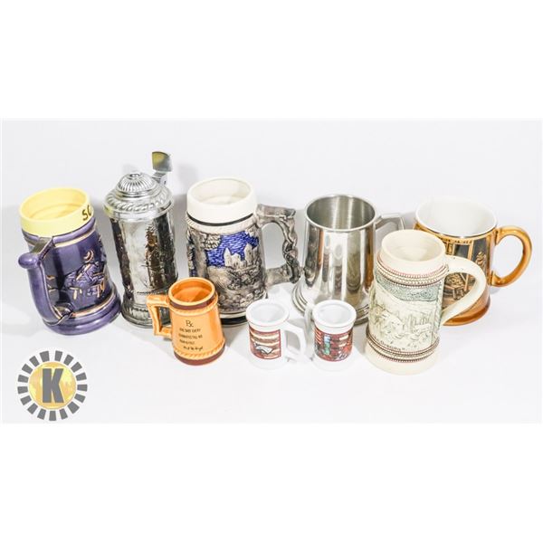 FLAT OF ASSORTED VINTAGE BEER STEINS