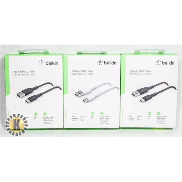 BUNDLE OF 3 BELKIN USB-A TO USB-C CABLE