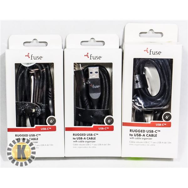 BUNDLE OF 3 FUSE RUGGED USB-C TO USB-A CABLE