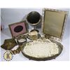 Image 1 : GOLD COLORED VANITY SET- MIRRORS, BRUSH, FRAMES