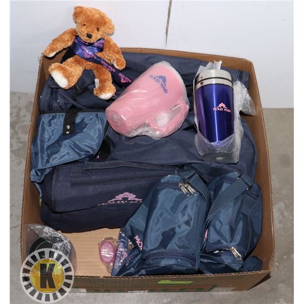 BOX WITH ALL NEW MOLLY MAID ITEMS INCL. LUNCH