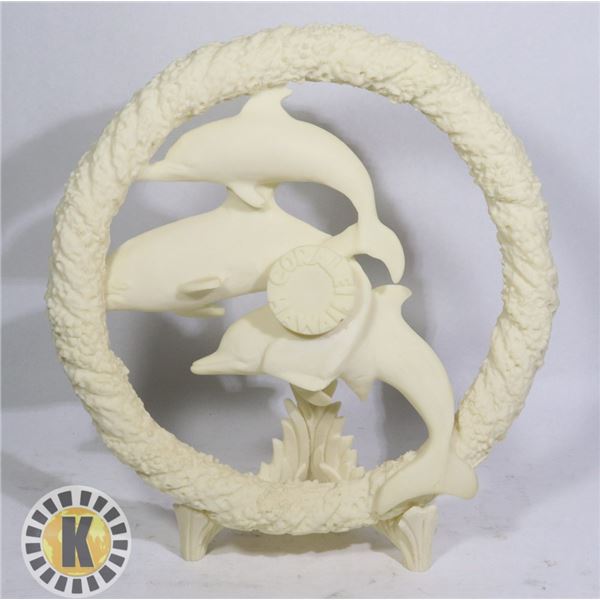 CULTURED CORAL DOLPHIN STATUE WREATH WITH CORAL