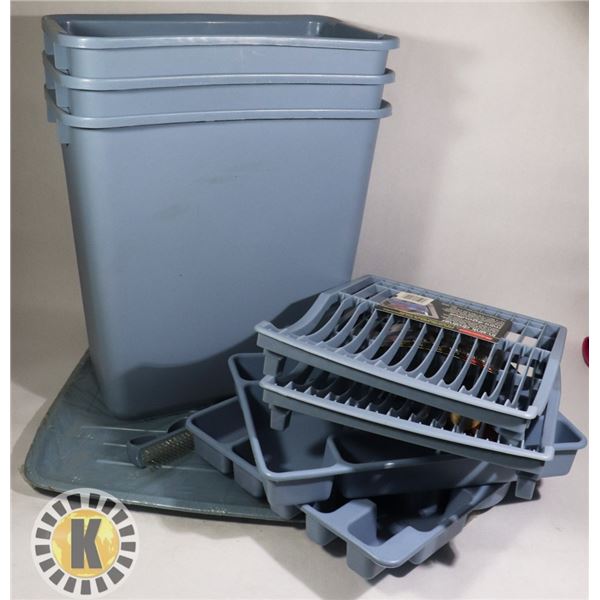 RUBBERMAID DRAINAGE TRAY, CUTLERY TRAY &GARBAGE BIN