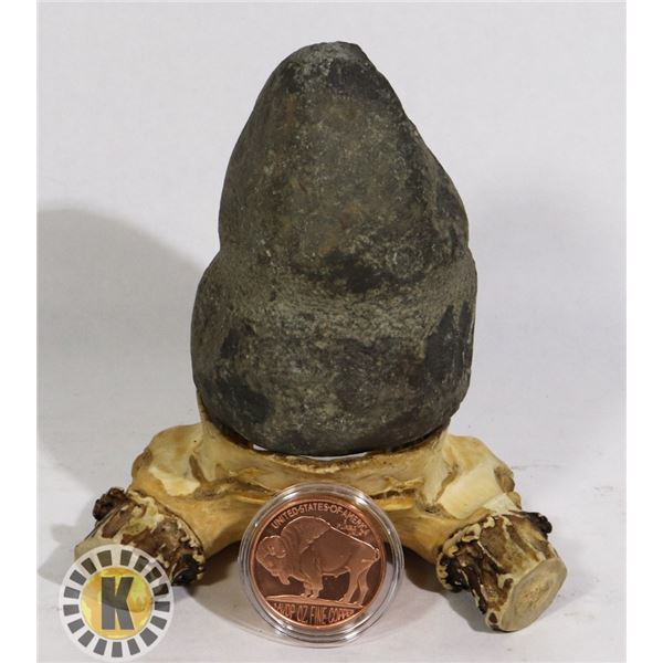 INDIAN ARTIFACT- FIELD STONE W/ DEER CAP STAND
