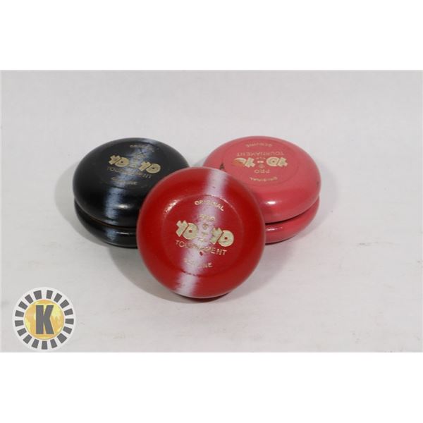 THREE VINTAGE YOYOS FROM SWEDEN W/OUT STRINGS