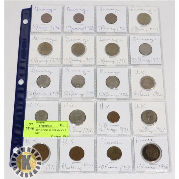 20 ASSORTED COINS 11 GERMANY 7 UK 2 FRANCE