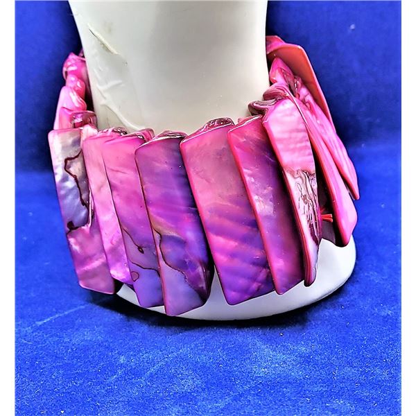 2)  HOT PINK ABALONE WIDE CUFF BRACELET