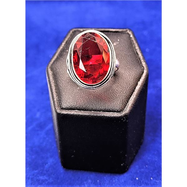 7)  LAB CREATED RED RASPBERRY TOPAZ OVAL RING
