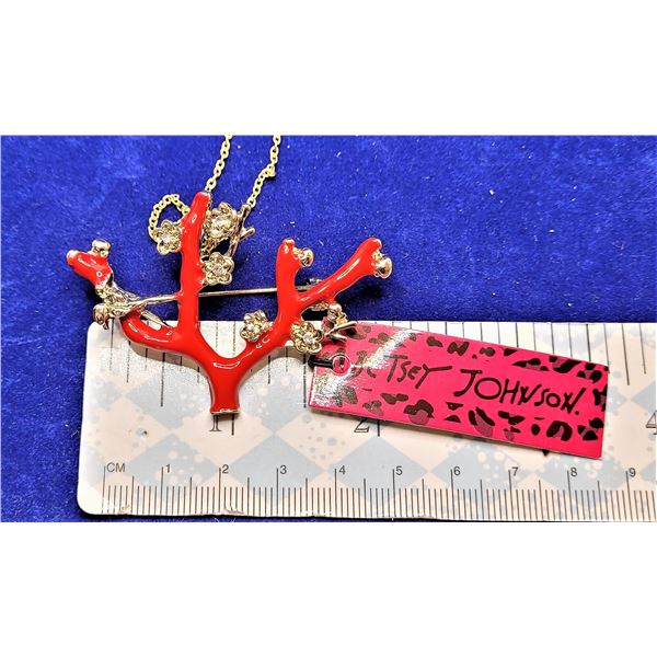 4)  GOLD TONE AND RED ENAMEL BRANCH BROOCH/