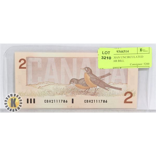 1986 CANADIAN UNCIRCULATED TWO DOLLAR BILL