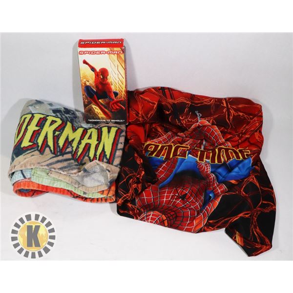 ESTATE SPIDERMAN COLLECTION- VHS, SHIRT AND TOWEL