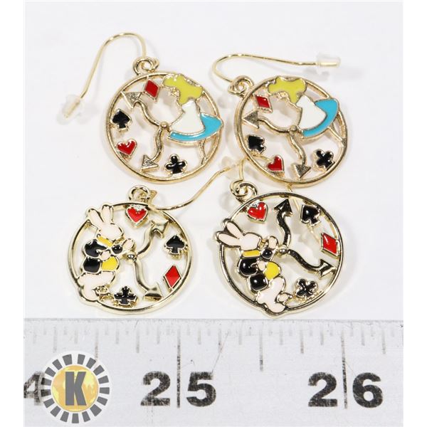 2 NEW ALICE IN WONDERLAND THEMED EARRINGS