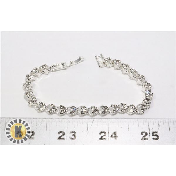 NEW SILVER TONE HEARTS AND RHINESTONE ACCENT BRACE