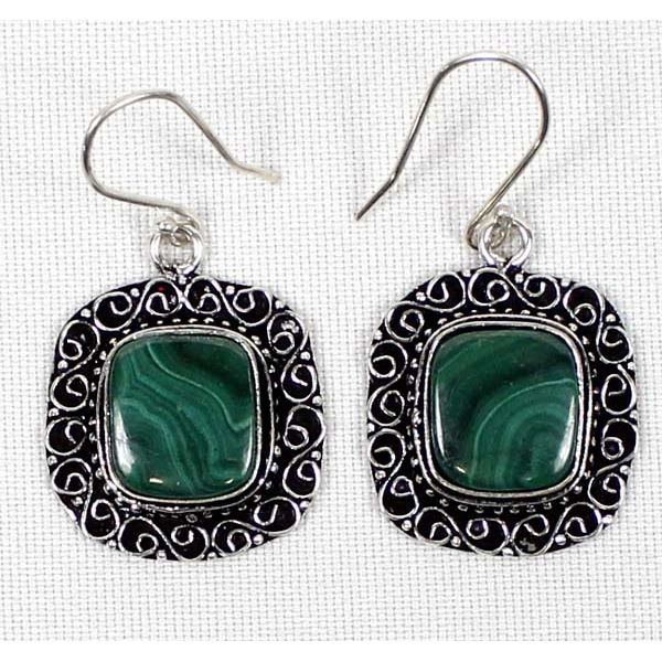 Sterling Silver Banded Malachite Earrings
