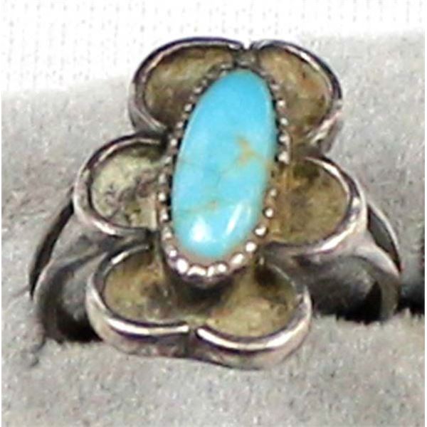 Navajo Old Pawn Sterling Turquoise Ring, Size 4.5