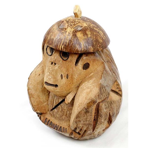 Hawaiian Carved Coconut Monkey Bank