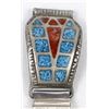 Image 4 : Navajo Chip Inlay Turquoise & Coral Watch Band