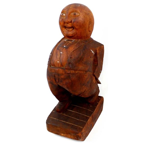 Antique Folk Art Carved Wood Jolly Fat Man